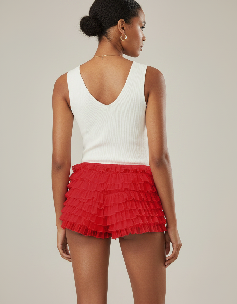Pantalon Jupe Rouge Volants Maille Douce Femme - vue 2