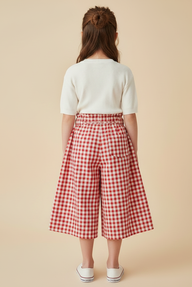 Pantalon Jupe Carreaux Rouge Ample Coton Fille - vue 2