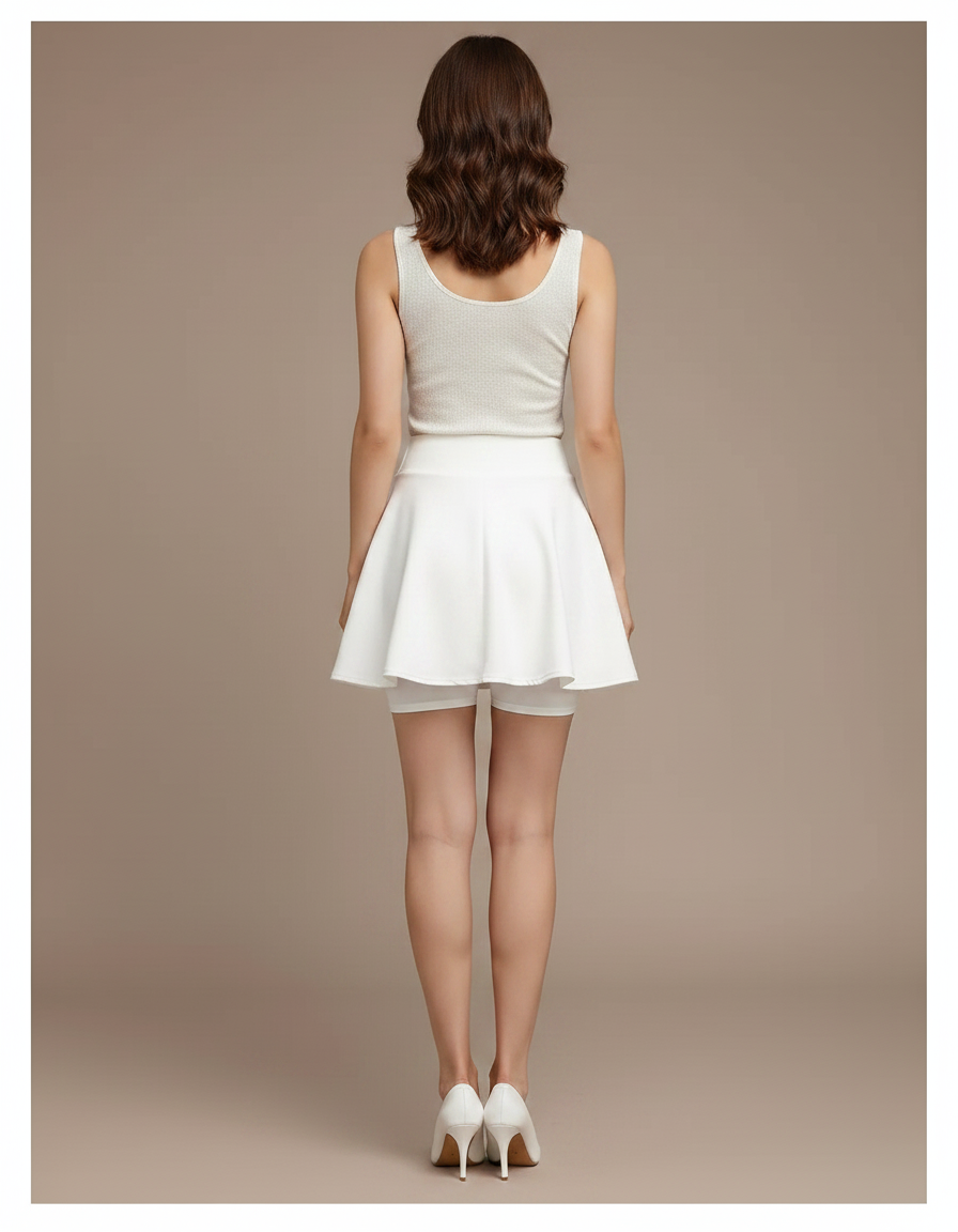 Pantalon Jupe Blanc Plissé Courte Évasée Femme - Polyester - vue 2