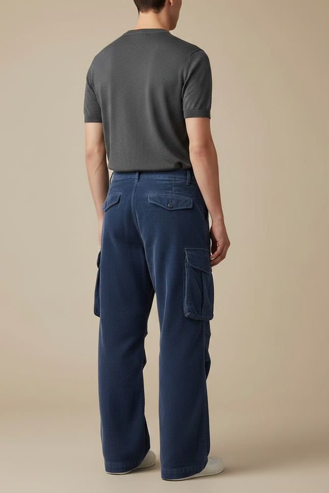 Pantalon Jupe Bleu Cordon Cargo Ample Décontracté - Cordé - vue 2