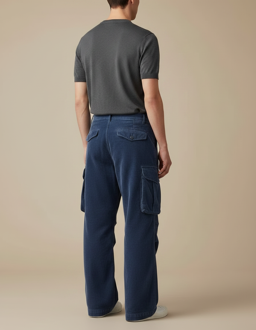 Pantalon Jupe Bleu Cordon Cargo Ample Décontracté - Cordé - vue 2