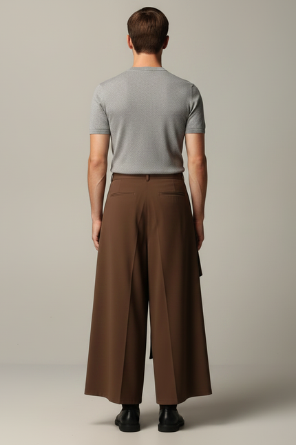 Pantalon Jupe Marron Ample Fluide Déstructuré Homme - Polyester - vue 2
