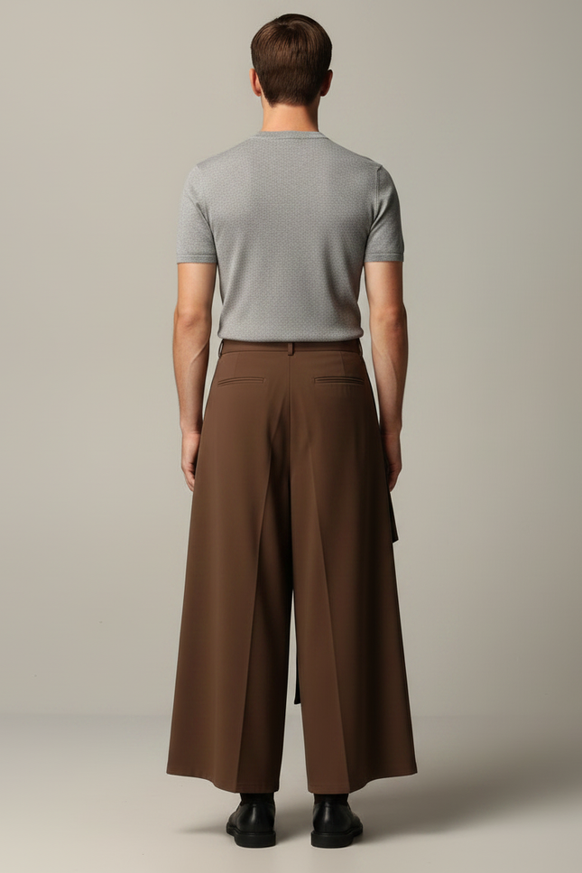Pantalon Jupe Marron Ample Fluide Déstructuré Homme - Polyester - vue 2