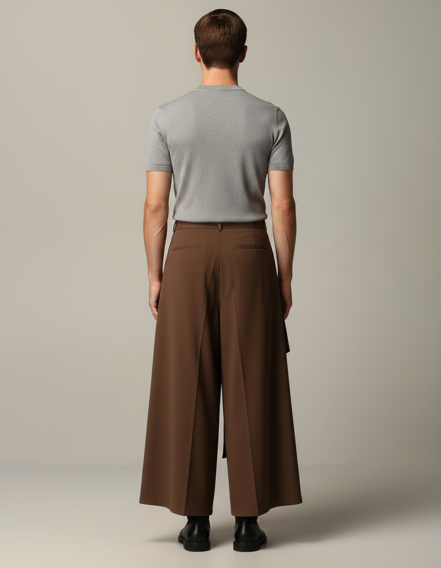 Pantalon Jupe Marron Ample Fluide Déstructuré Homme - Polyester - vue 2