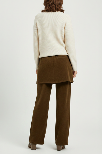 Pantalon Jupe Marron Côtelé Ample Superposé Confortable - Cordé - vue 2