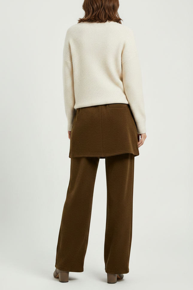Pantalon Jupe Marron Côtelé Ample Superposé Confortable - Cordé - vue 2