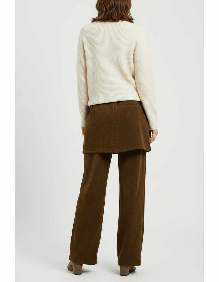 Pantalon Jupe Marron Côtelé Ample Superposé Confortable - Cordé - vue 2