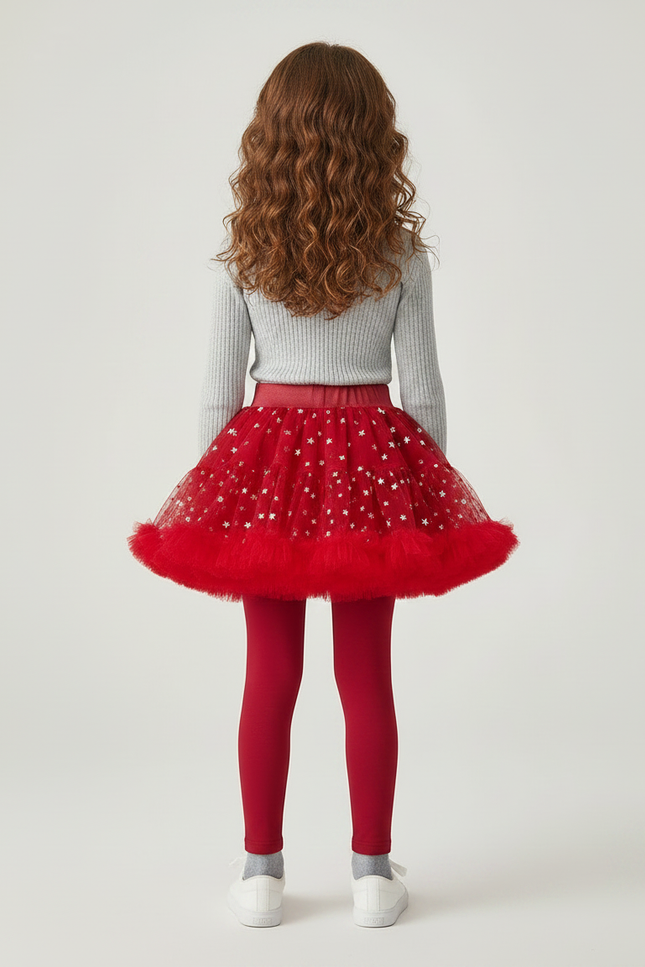Pantalon Jupe Rouge Tulle Étoiles Intégré Fille - Maille - vue 2