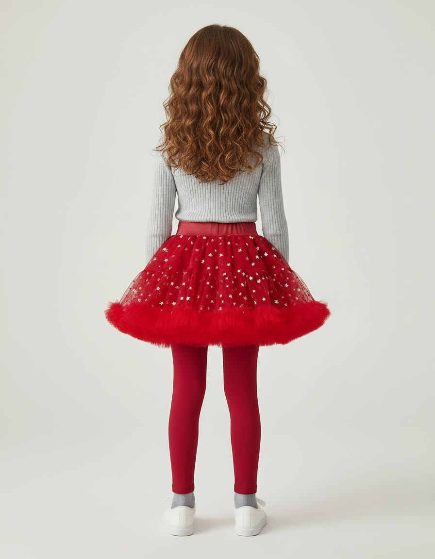 Pantalon Jupe Rouge Tulle Étoiles Intégré Fille - Maille - vue 2