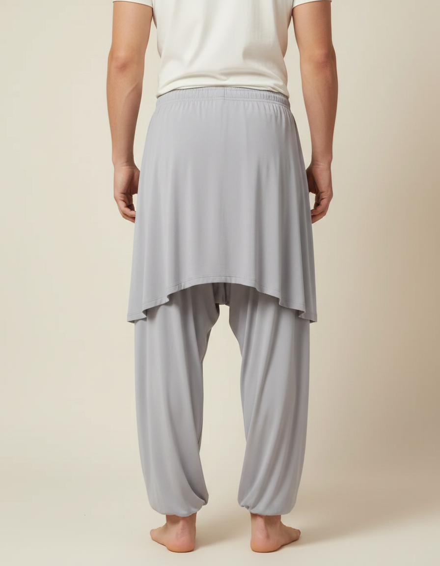 Pantalon Jupe Gris Fluide Ample Harem Homme - Viscose - vue 2