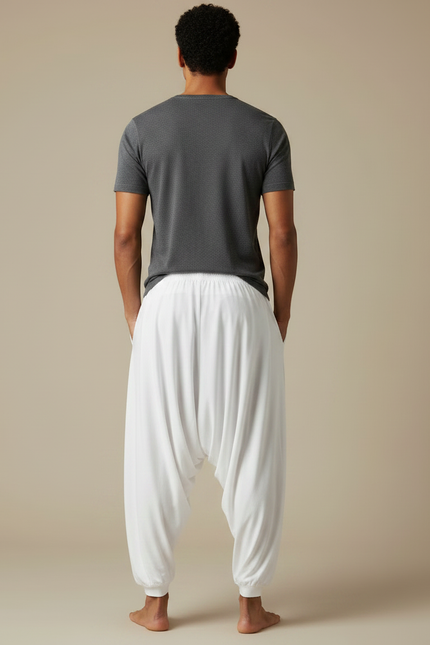 Pantalon Jupe Blanc Ample Fluide Homme Yoga - Viscose - vue 2