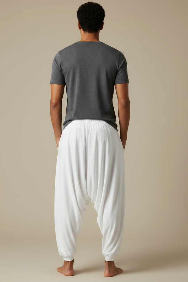 Pantalon Jupe Blanc Ample Fluide Homme Yoga - Viscose - vue 2