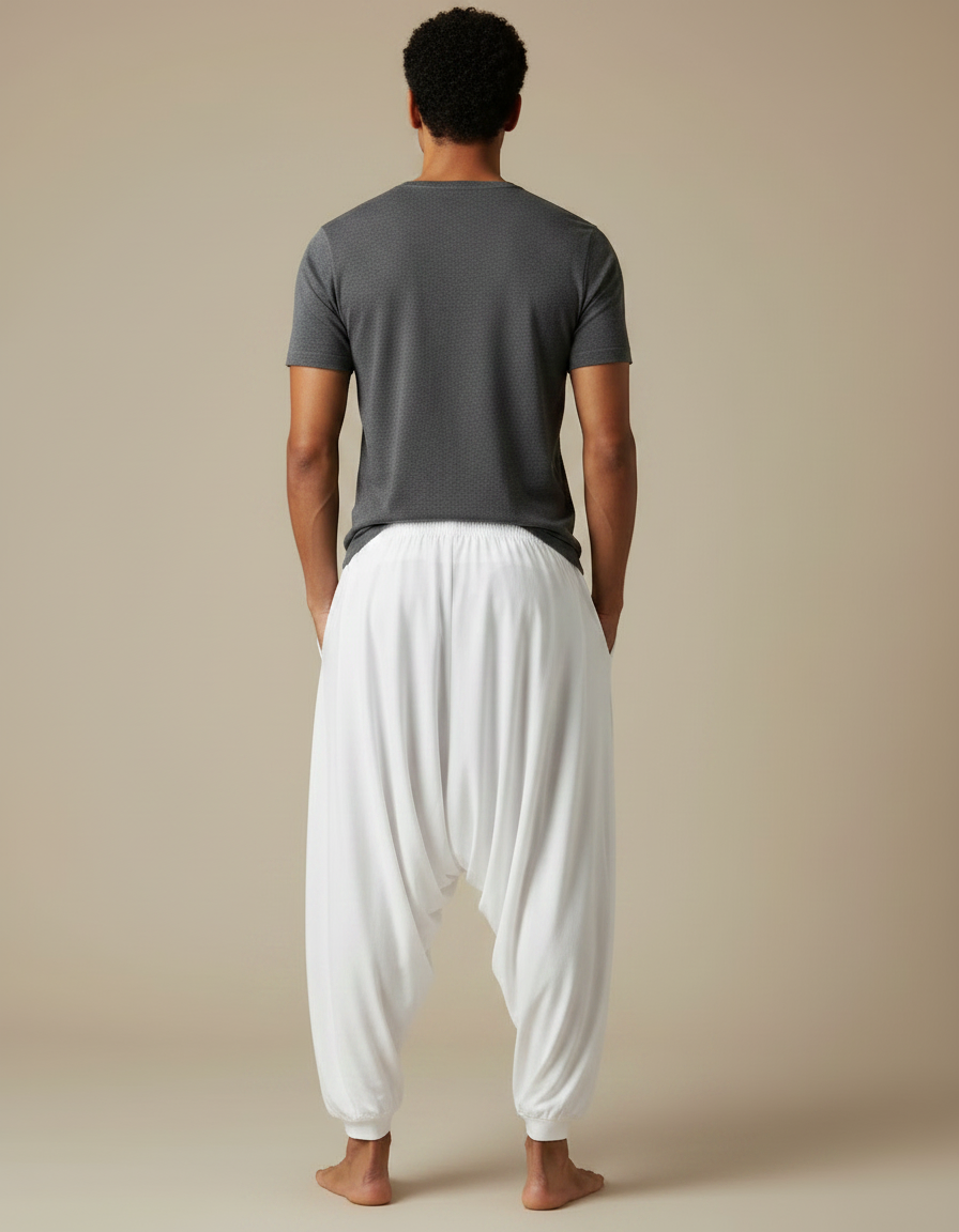 Pantalon Jupe Blanc Ample Fluide Homme Yoga - Viscose - vue 2