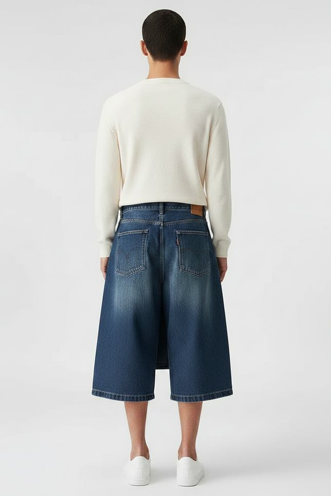 Pantalon Jupe Jean Bleu Superposé Ample Décontracté - vue 2