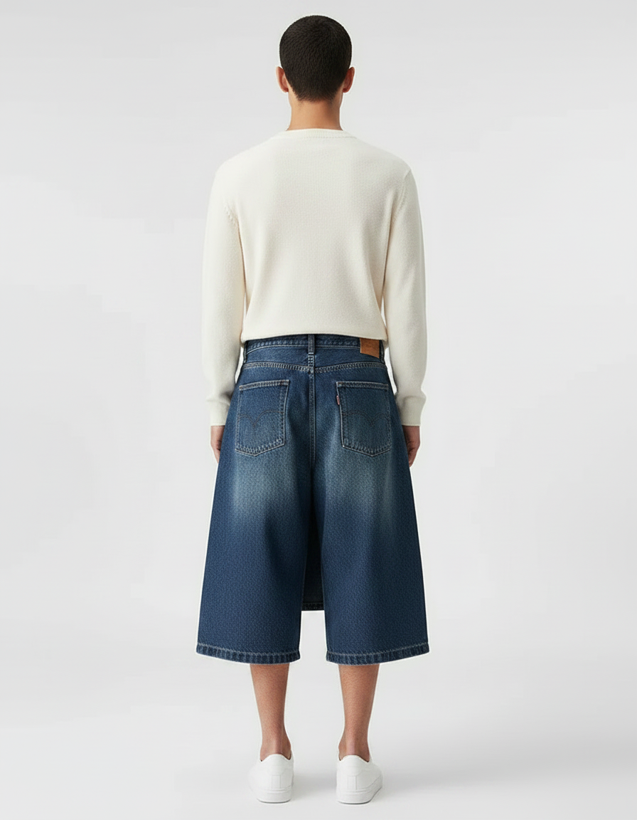 Pantalon Jupe Jean Bleu Superposé Ample Décontracté - vue 2