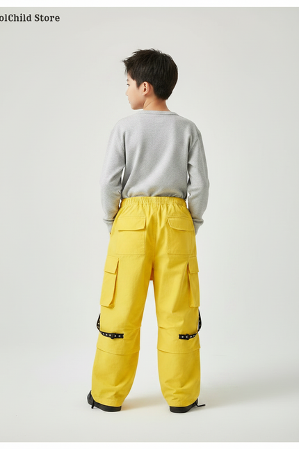 Pantalon Jupe Jaune Cargo Asymétrique Garçon Streetwear - Polyester - vue 2
