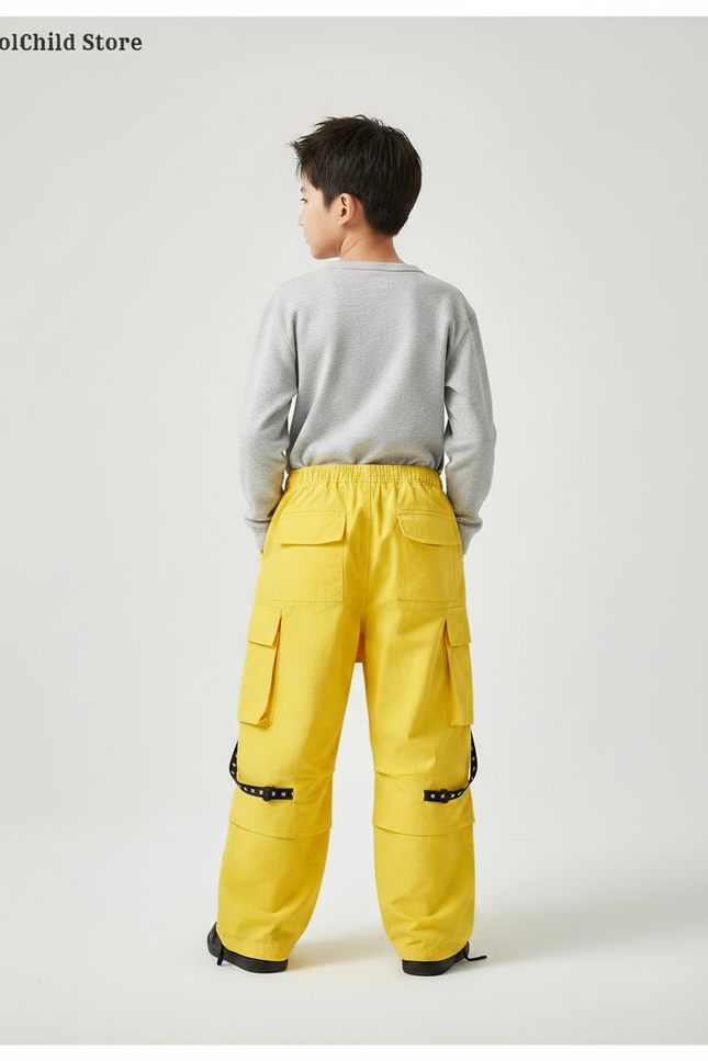 Pantalon Jupe Jaune Cargo Asymétrique Garçon Streetwear - Polyester - vue 2
