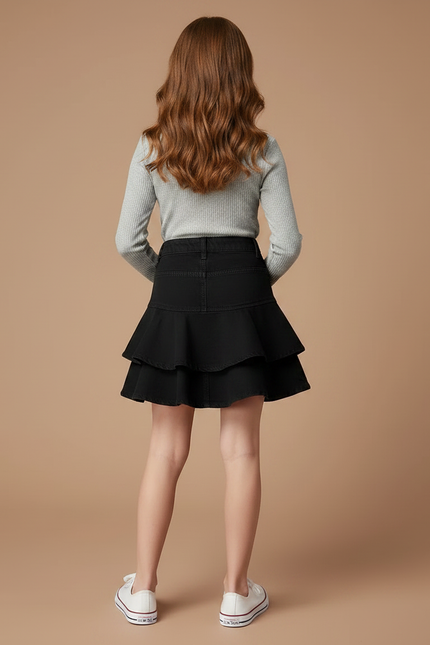 Pantalon Jupe Noir Volants Superposés Fille Moderne - Jean - vue 2