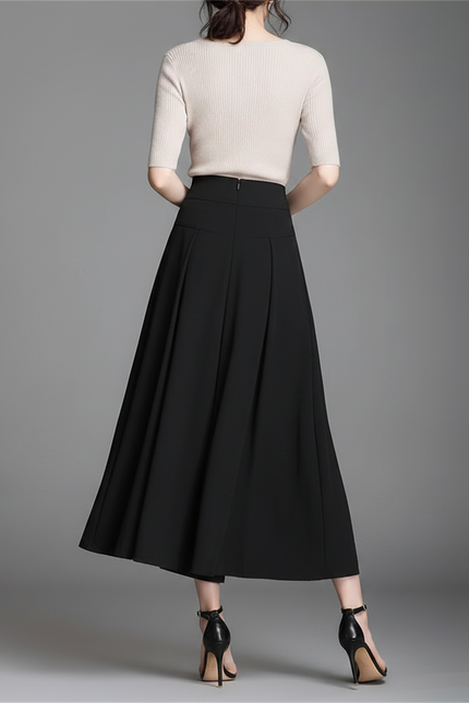 Pantalon Jupe Noir Plissé Ample Élégant Femme - Polyester - vue 2