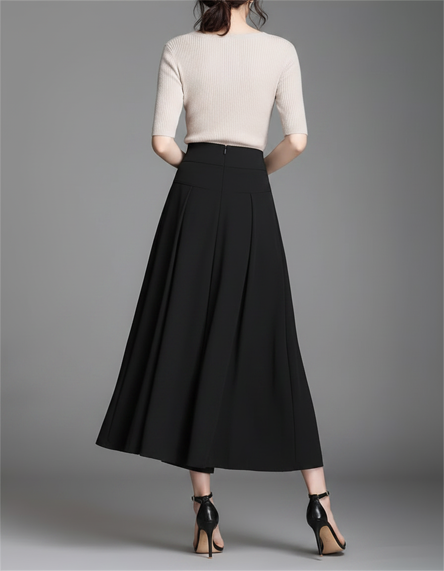 Pantalon Jupe Noir Plissé Ample Élégant Femme - Polyester - vue 2