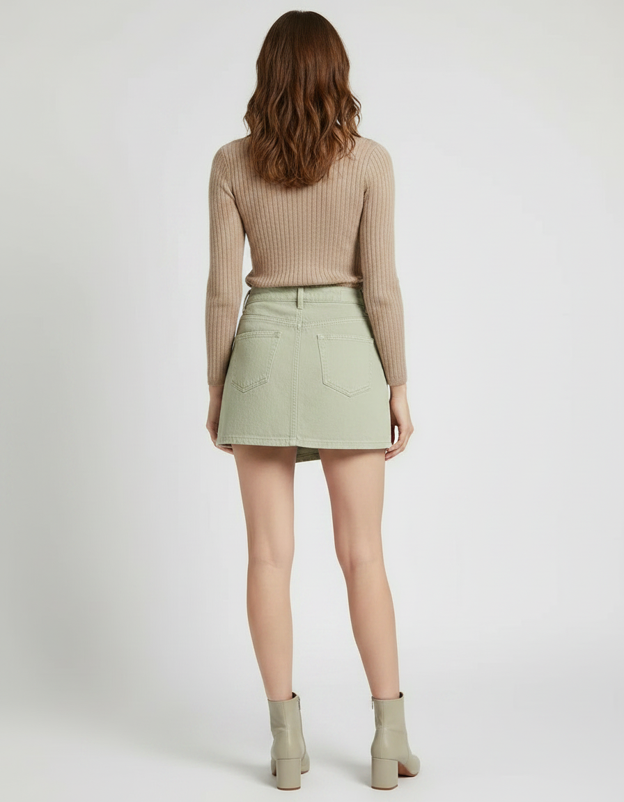 Pantalon Jupe Vert Clair Denim Asymétrique Femme - Jean - vue 2