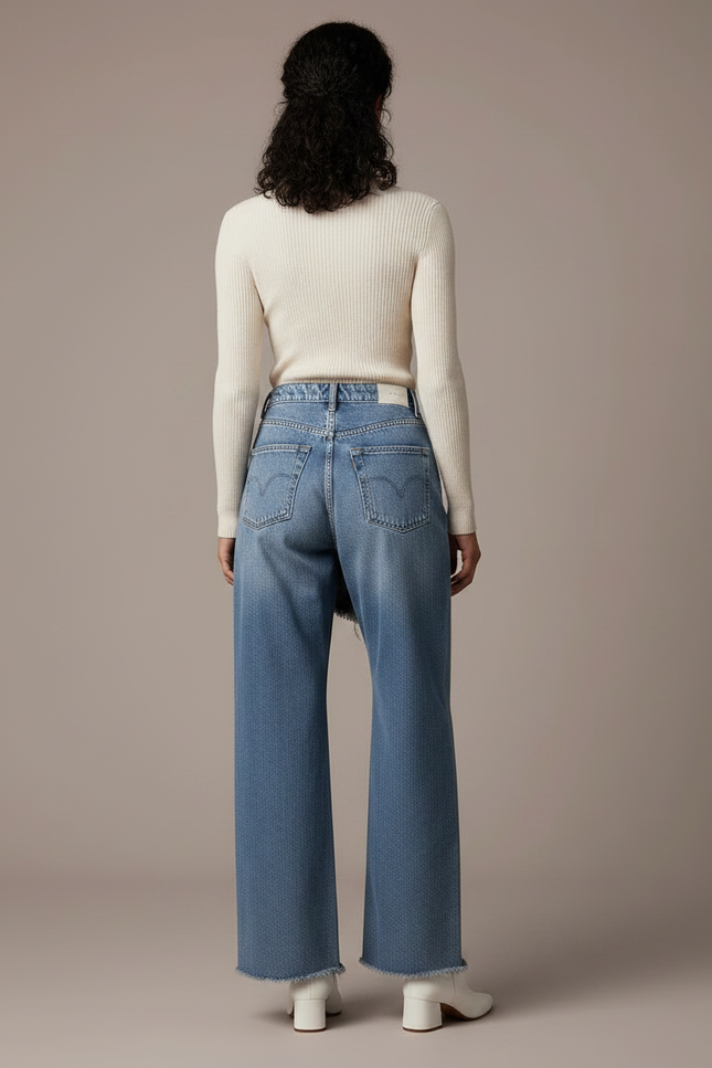 Pantalon Jupe Denim Bleu Droit Effiloché Déstructuré - Jean - vue 2