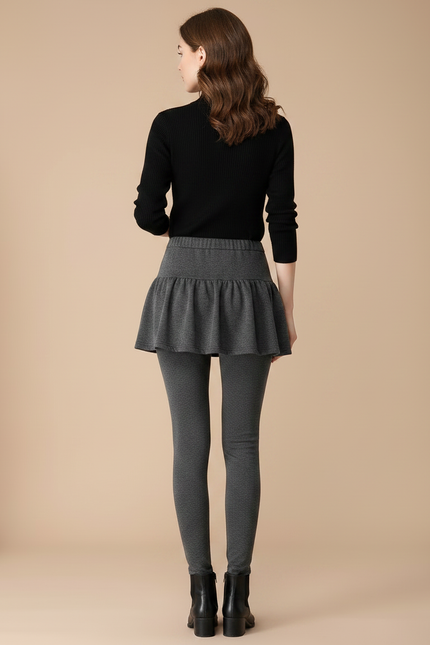 Pantalon Jupe Gris Volants Slim Chaud Élégant - Molleton - vue 2