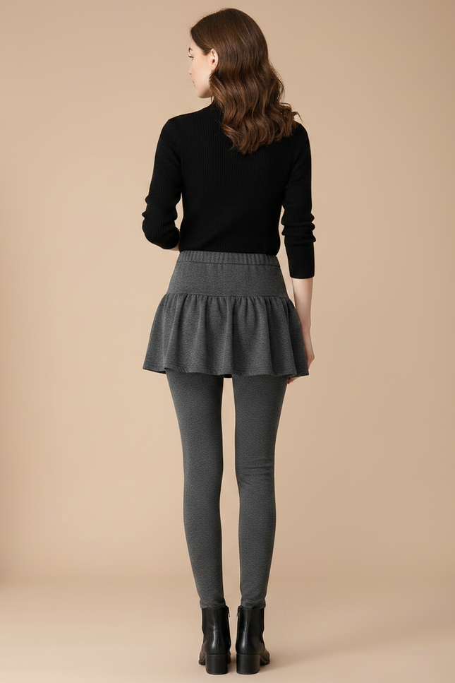 Pantalon Jupe Gris Volants Slim Chaud Élégant - Molleton - vue 2
