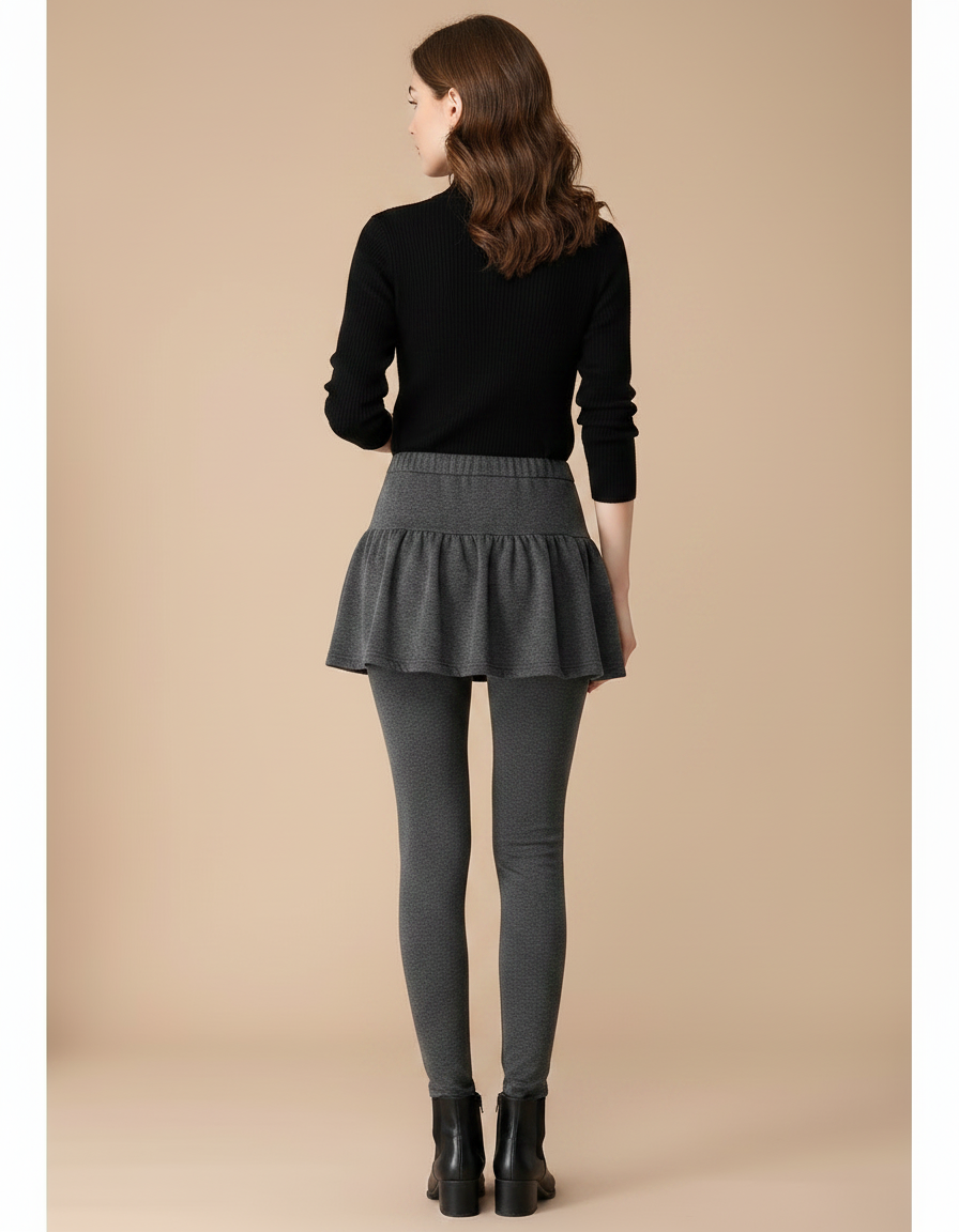 Pantalon Jupe Gris Volants Slim Chaud Élégant - Molleton - vue 2