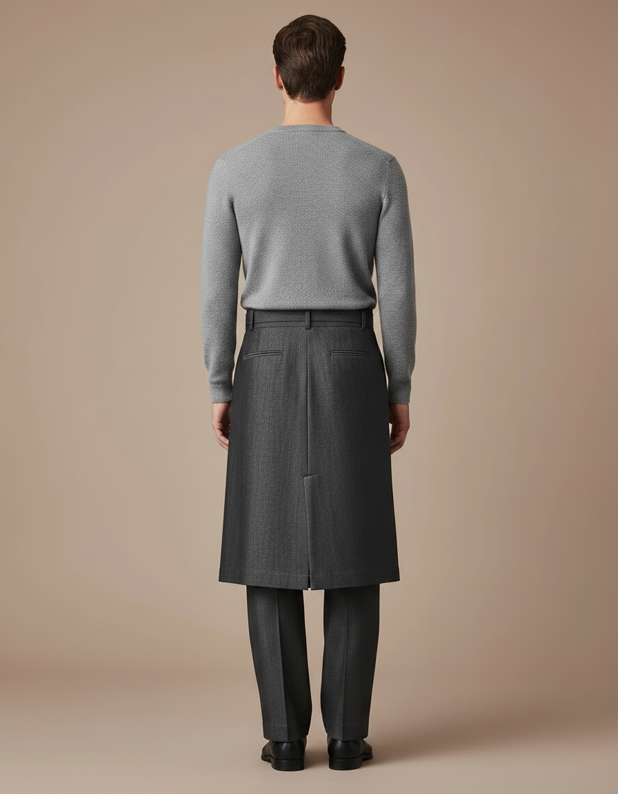 Pantalon Jupe Gris Plissé Homme Élégant Chic - Gabardine - vue 2