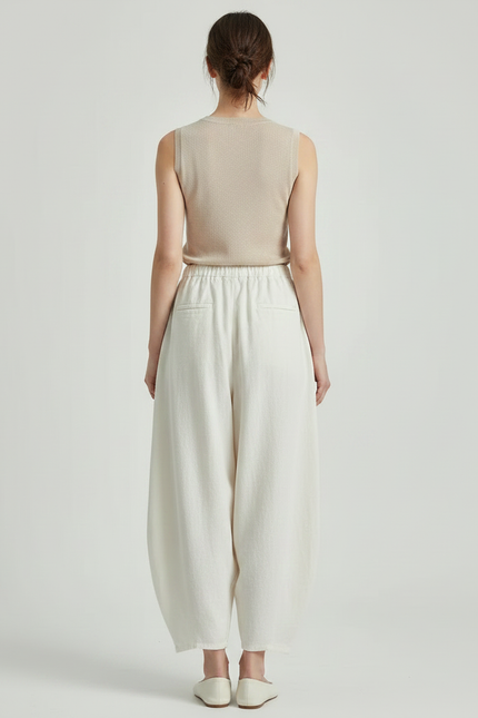 Pantalon Jupe Ample Lin Coton Écru Femme - Blanc - vue 2