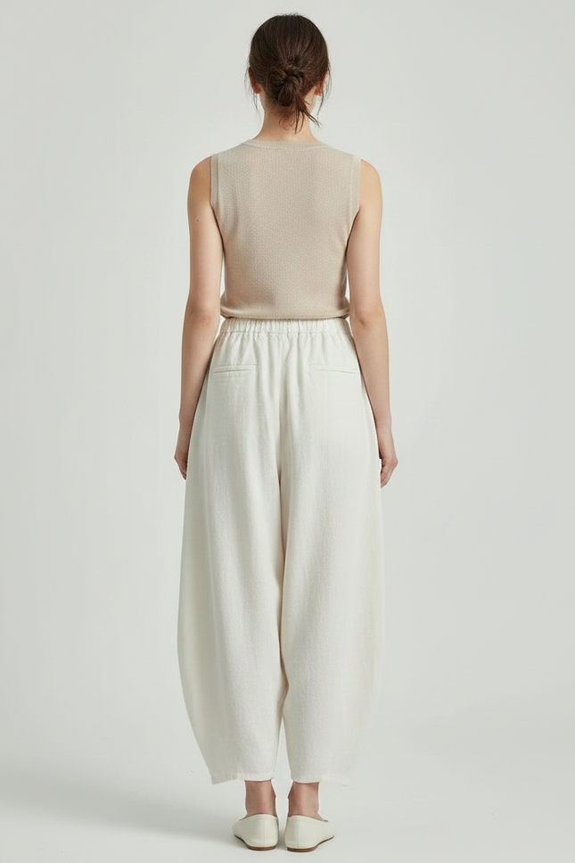 Pantalon Jupe Ample Lin Coton Écru Femme - Blanc - vue 2