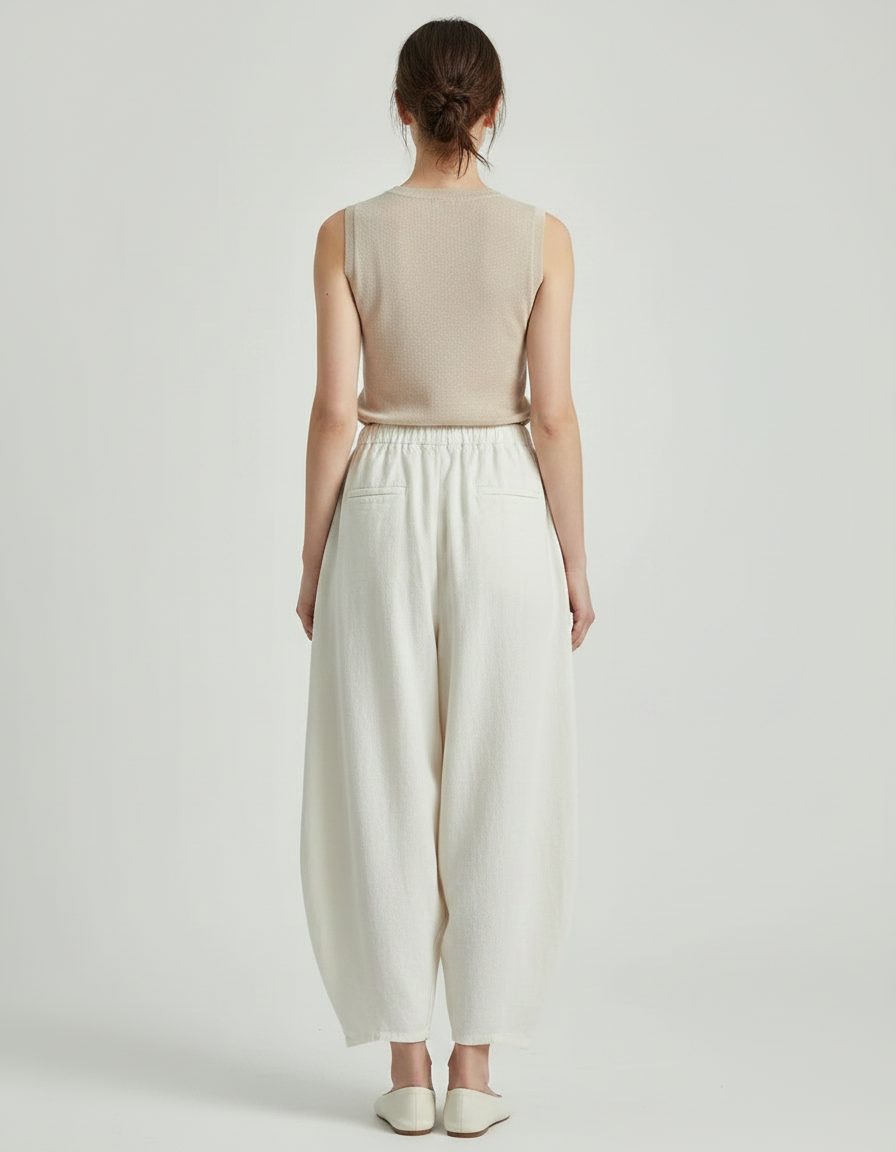Pantalon Jupe Ample Lin Coton Écru Femme - Blanc - vue 2