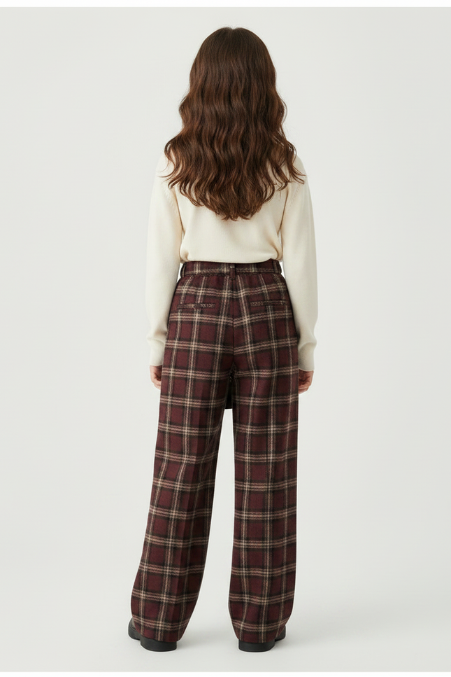 Pantalon Jupe Plaid Marron Ample Superposé Fille - Bordeaux Laine - vue 2