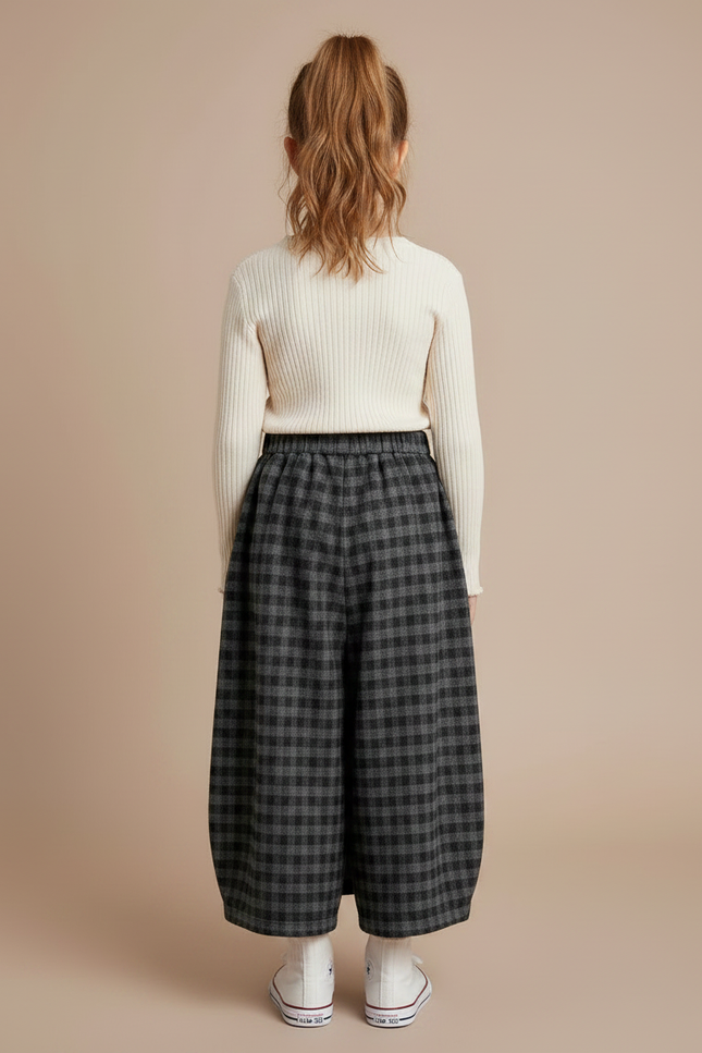 Pantalon Jupe Carreaux Épais Hiver Fille - Gris Tweed - vue 2