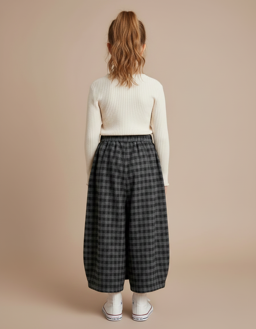 Pantalon Jupe Carreaux Épais Hiver Fille - Gris Tweed - vue 2
