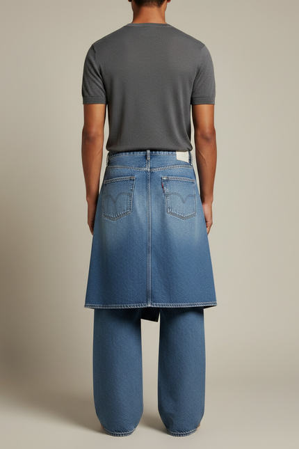 Pantalon Jupe Denim Bleu Ample Décontracté Homme - Jean - vue 2