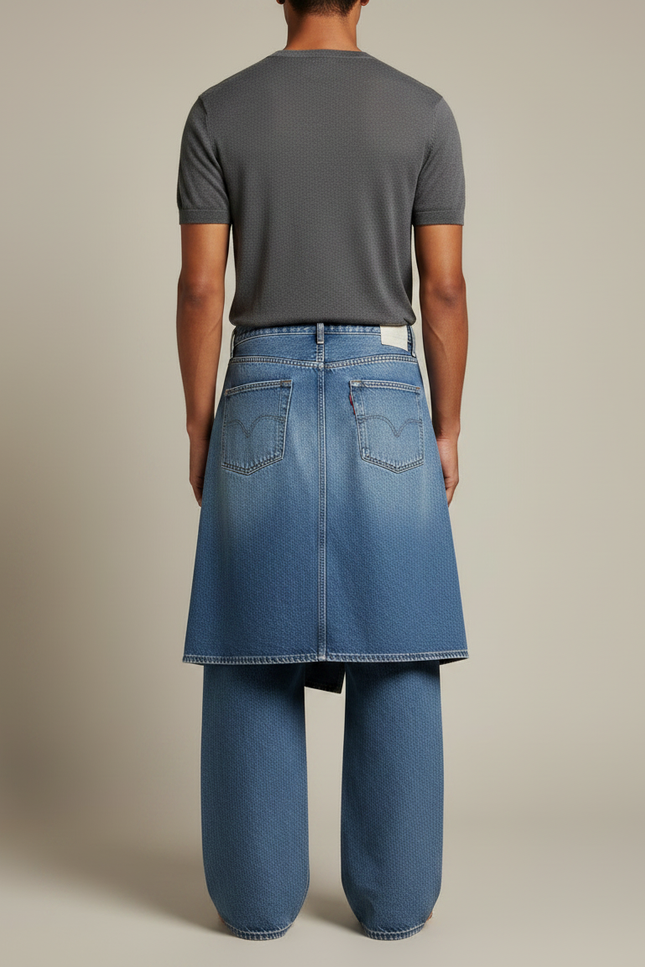 Pantalon Jupe Denim Bleu Ample Décontracté Homme - Jean - vue 2