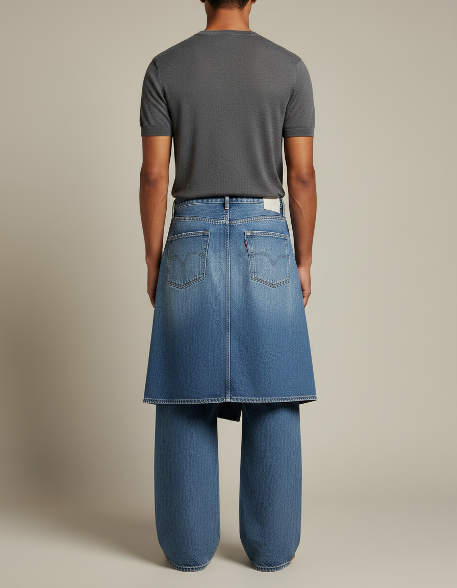 Pantalon Jupe Denim Bleu Ample Décontracté Homme - Jean - vue 2