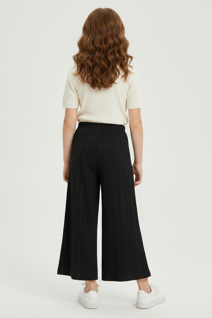 Pantalon Jupe Noir Plissé Ample Décontracté Fille - Maille - vue 2
