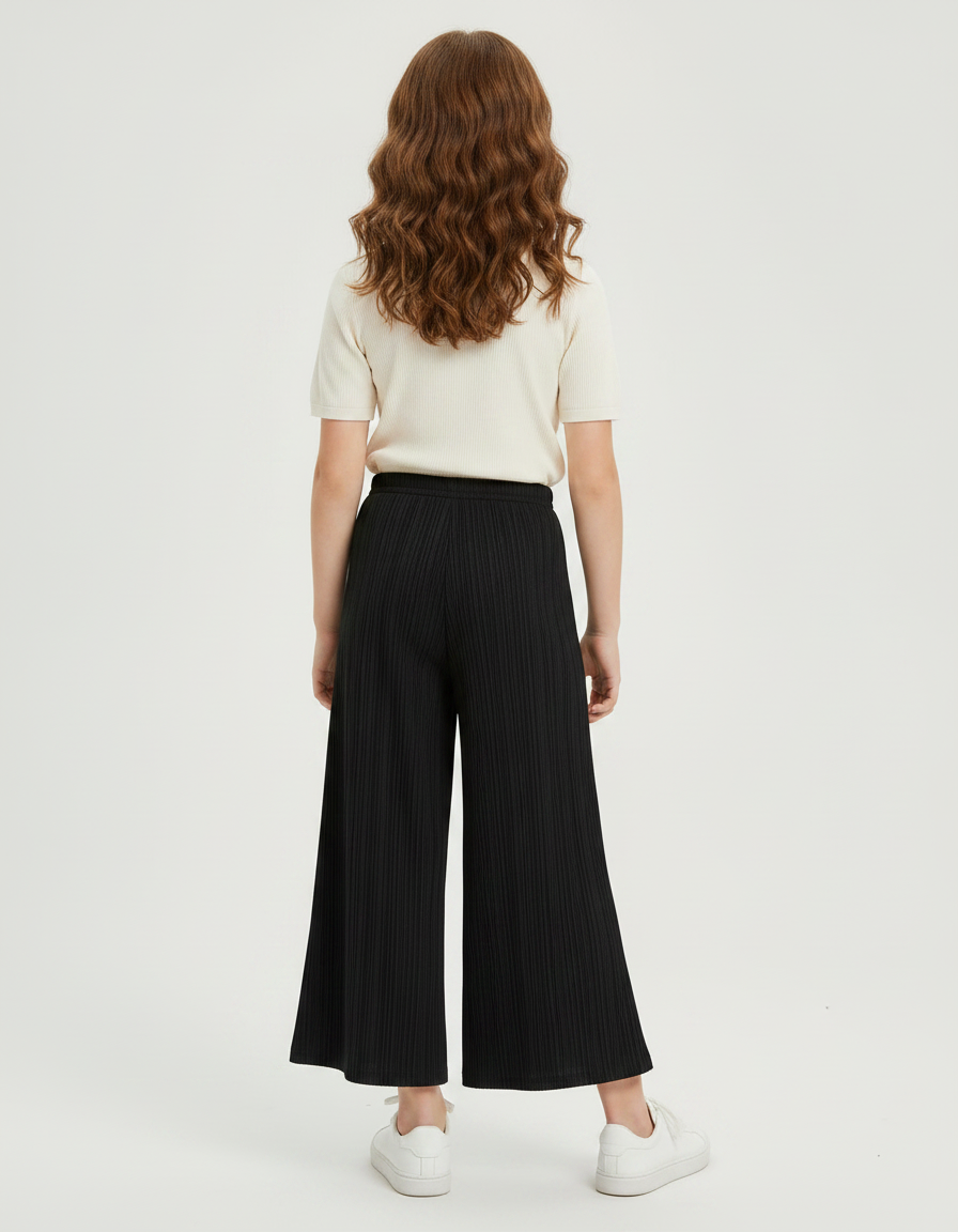 Pantalon Jupe Noir Plissé Ample Décontracté Fille - Maille - vue 2