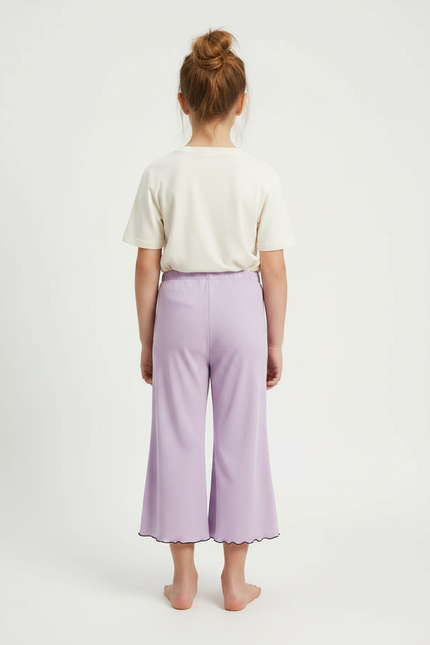 Pantalon Jupe Lilas Côtelé Ample Ondulé Fille - Violet Maille - vue 2