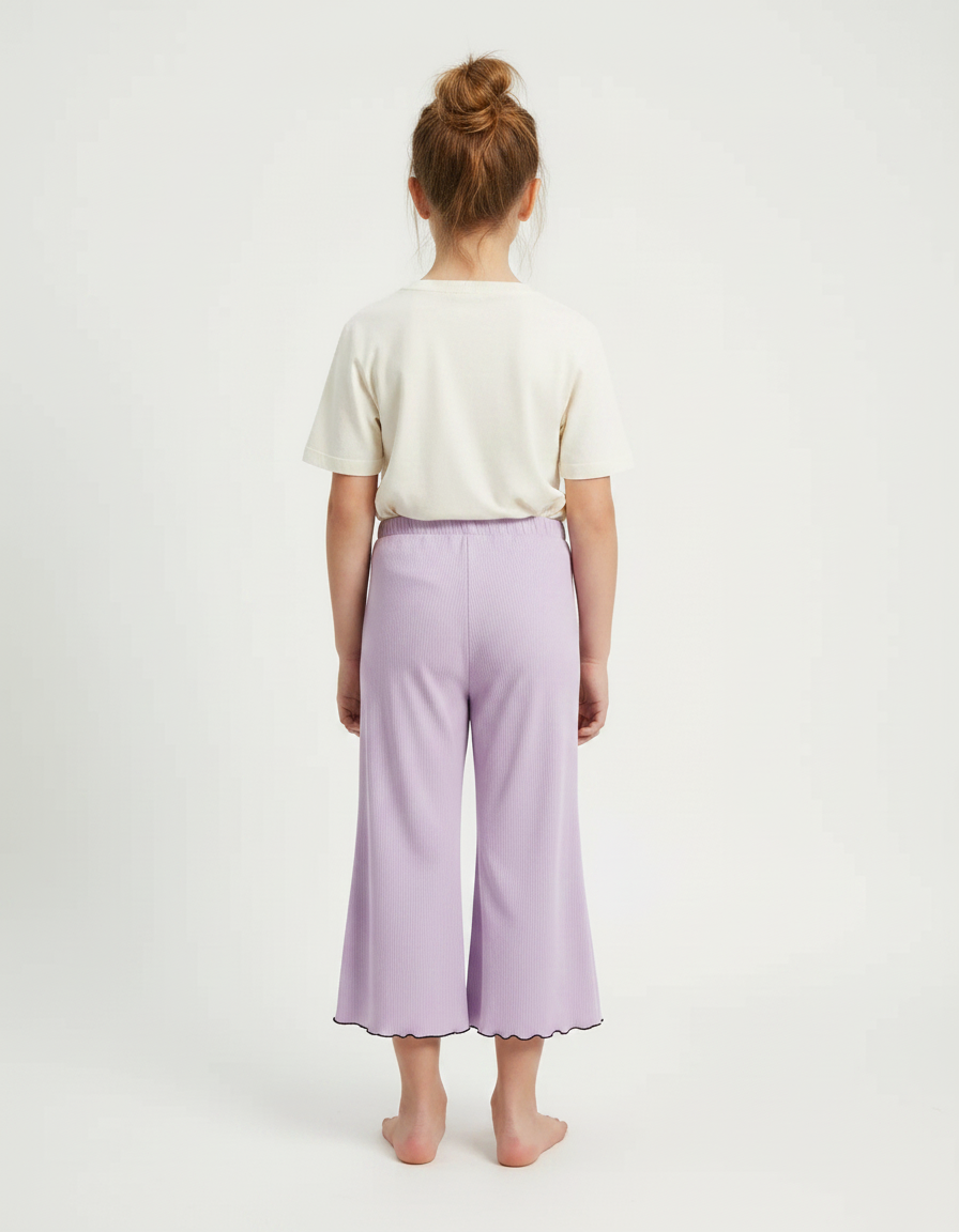 Pantalon Jupe Lilas Côtelé Ample Ondulé Fille - Violet Maille - vue 2