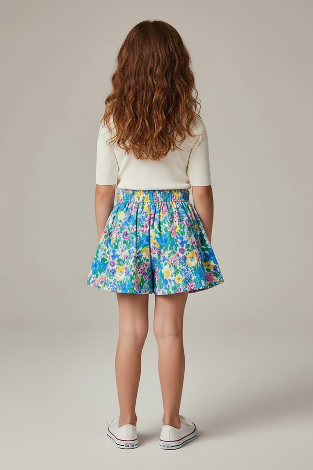 Pantalon Jupe Fleuri Coloré Élastique Ample Fille - Multicolore Coton - vue 2