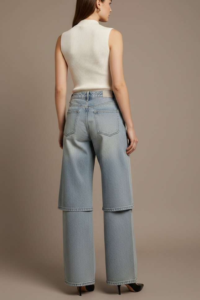 Pantalon Jupe Jean Bleu Clair Superposé Ample - vue 2