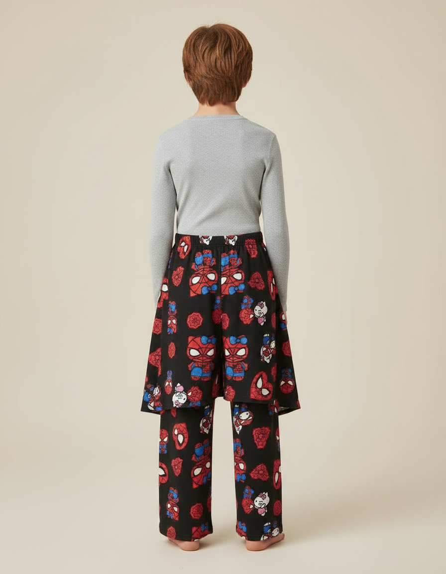 Pantalon Jupe Noir Imprimé Spider-Man Hello Kitty Doux Confortable - Molleton - vue 2