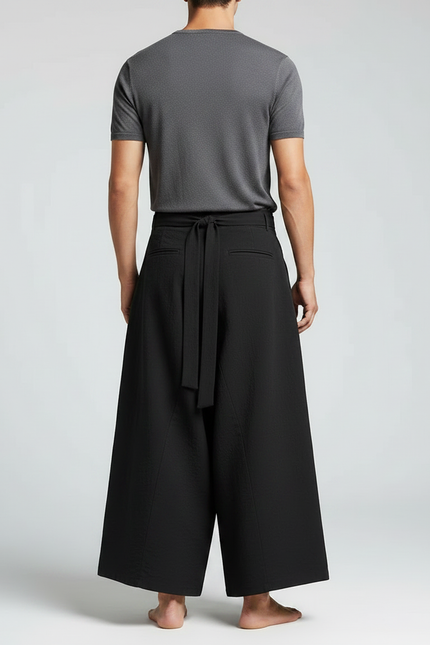 Pantalon Jupe Noir Ample Plissé Décontracté Homme Coton - vue 2
