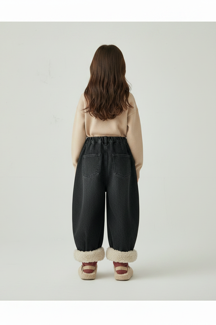 Pantalon Jupe Jean Noir Ample Fourrure Hiver - vue 2