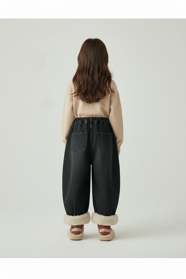 Pantalon Jupe Jean Noir Ample Fourrure Hiver - vue 2