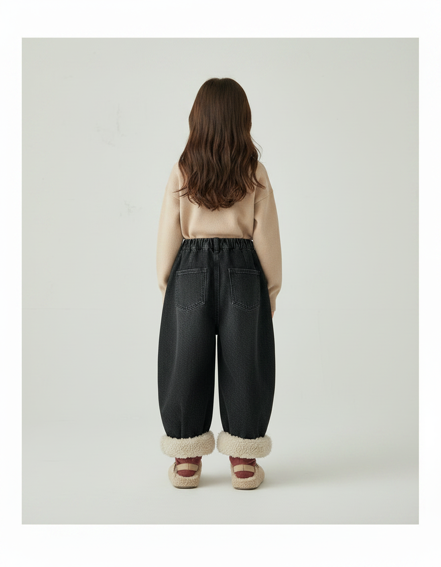 Pantalon Jupe Jean Noir Ample Fourrure Hiver - vue 2
